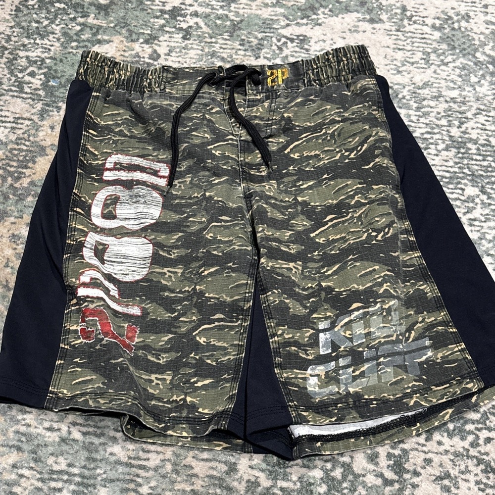 Kill Cliff x 2POOD Tiger Stripe Camo Shorts Size Small POW MIA Patch MMA